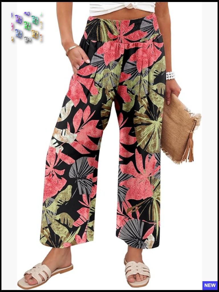 Wide Leg Palazzo Pants High Waisted Flowy Casual Loose Fit Trousers Pockets
